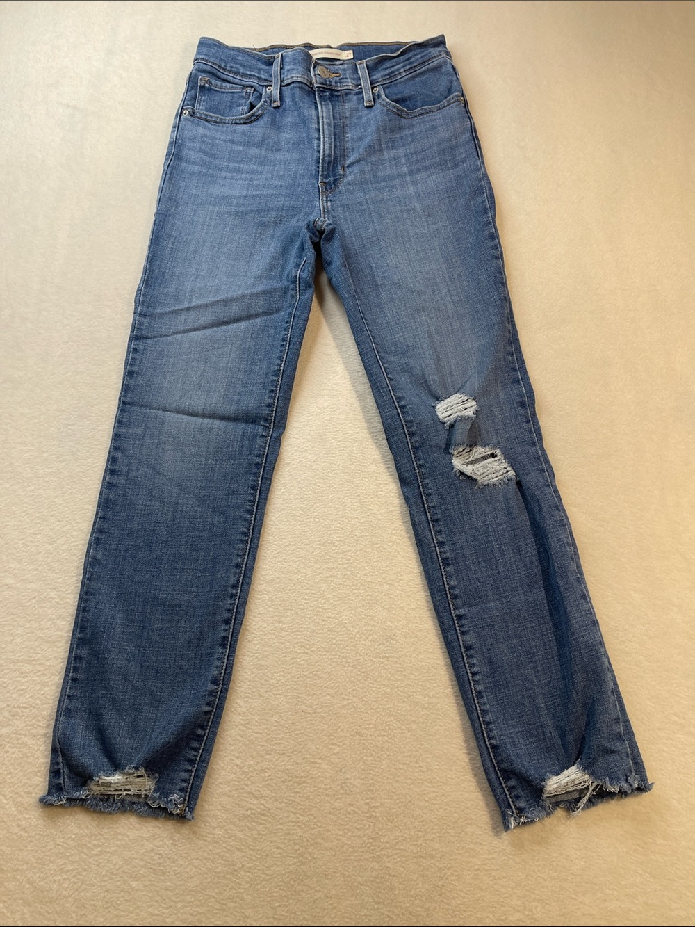 LEVIS 724 Blue Distressed High-Rise STRAIGHT Women's Jeans SIZE 27 CROP
